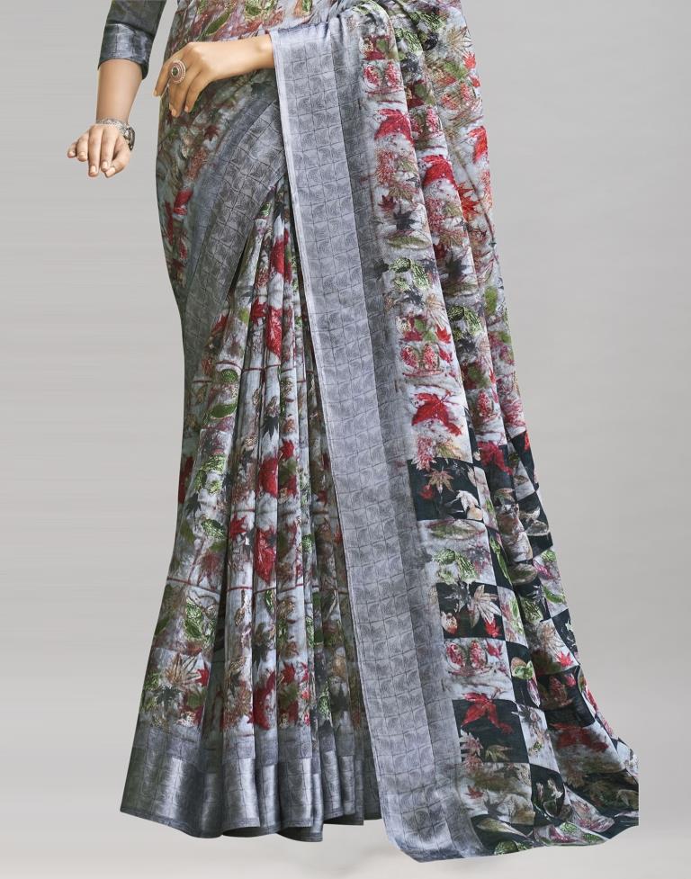 Divine Grey Cotton Printed Saree | Leemboodi