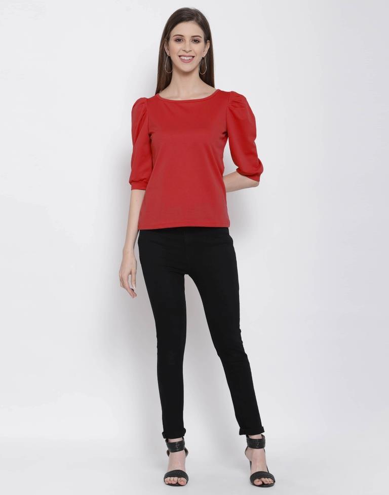 Red Coloured Knitted Lycra Top | Leemboodi