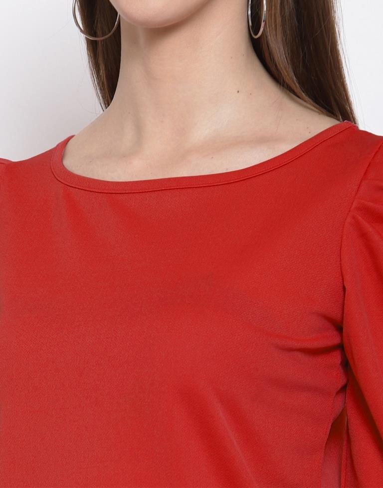 Red Coloured Knitted Lycra Top | Leemboodi