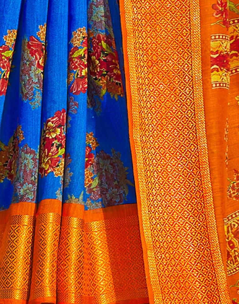 Royal Blue Cotton Printed Saree | Leemboodi