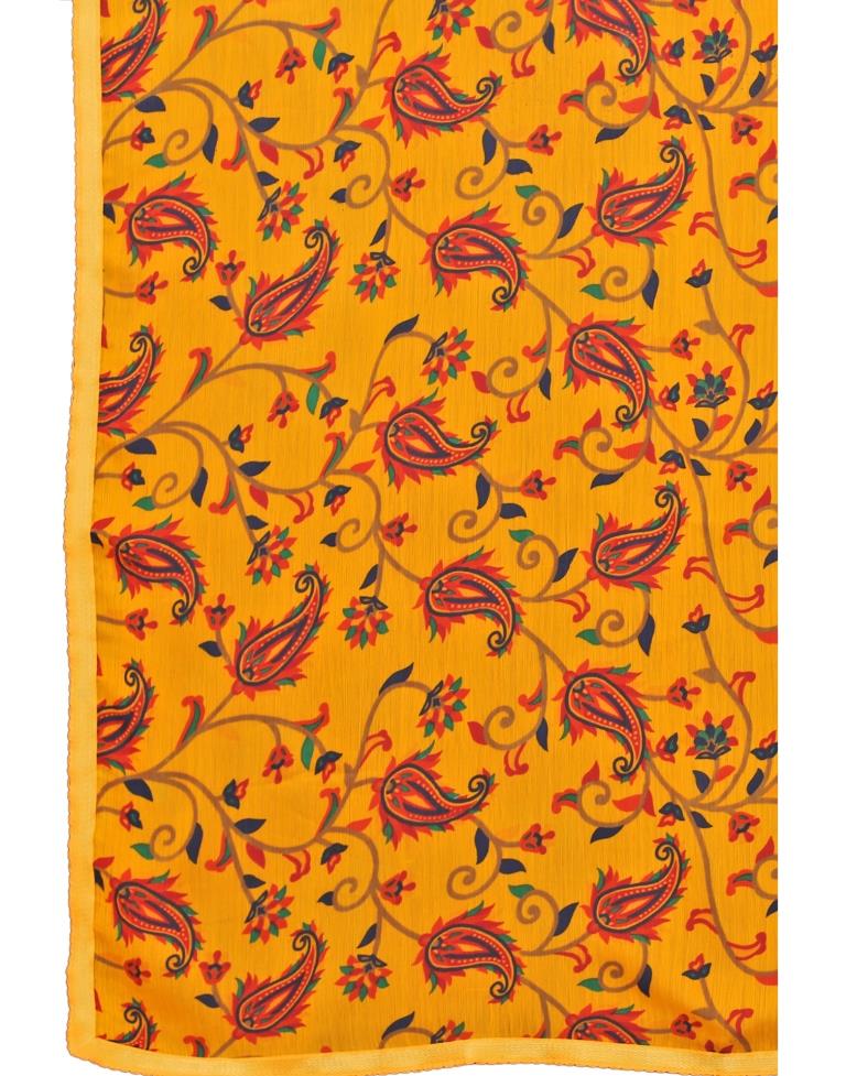 Turmeric Yellow Printed Chiffon Saree | Leemboodi