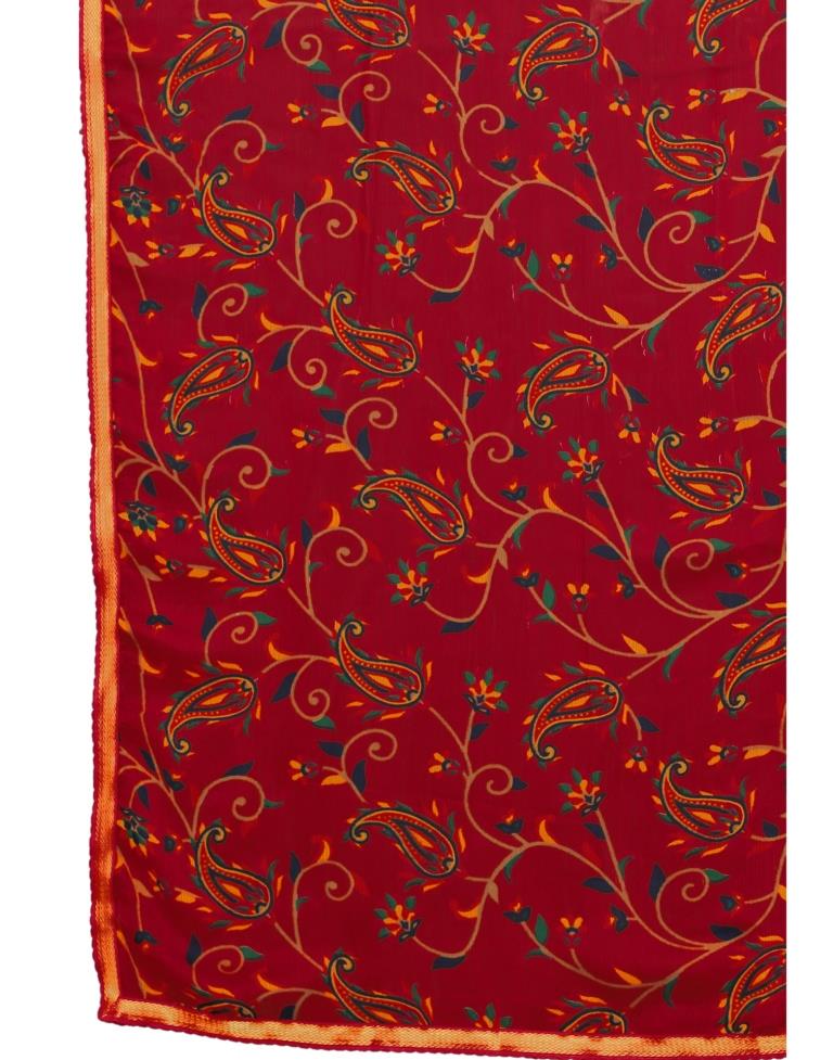 Red Printed Chiffon Saree | Leemboodi