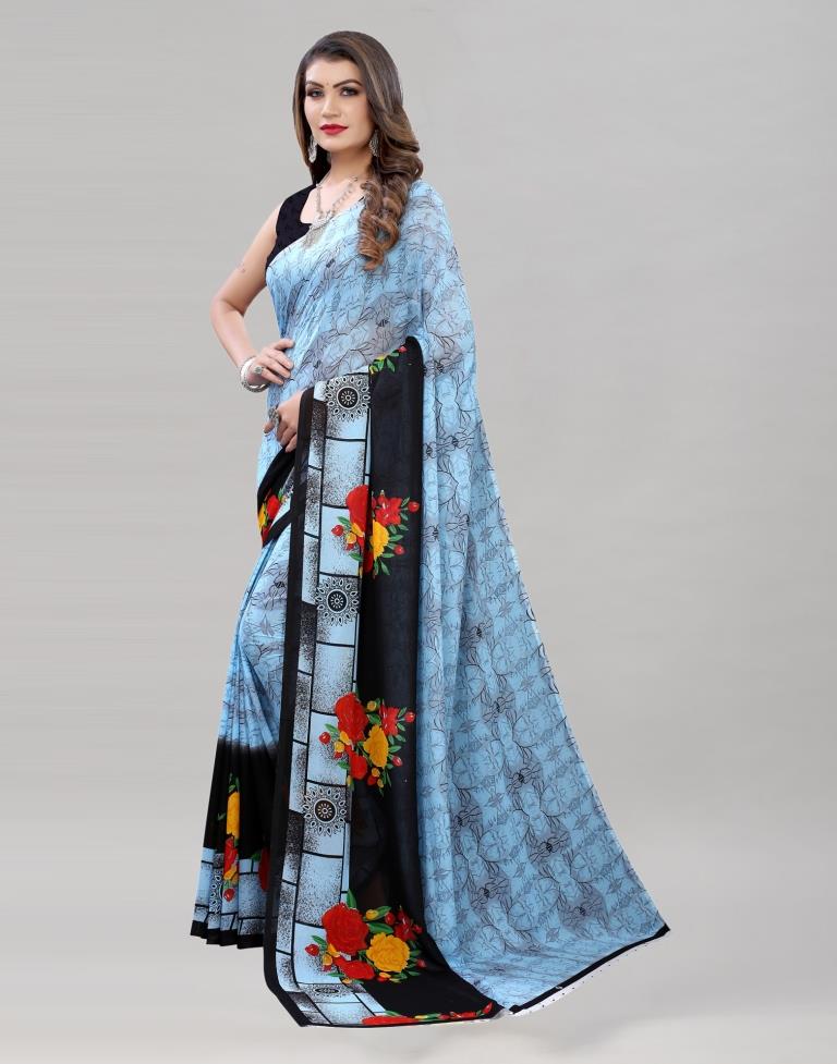 Auspicious Blue Printed Saree | Leemboodi