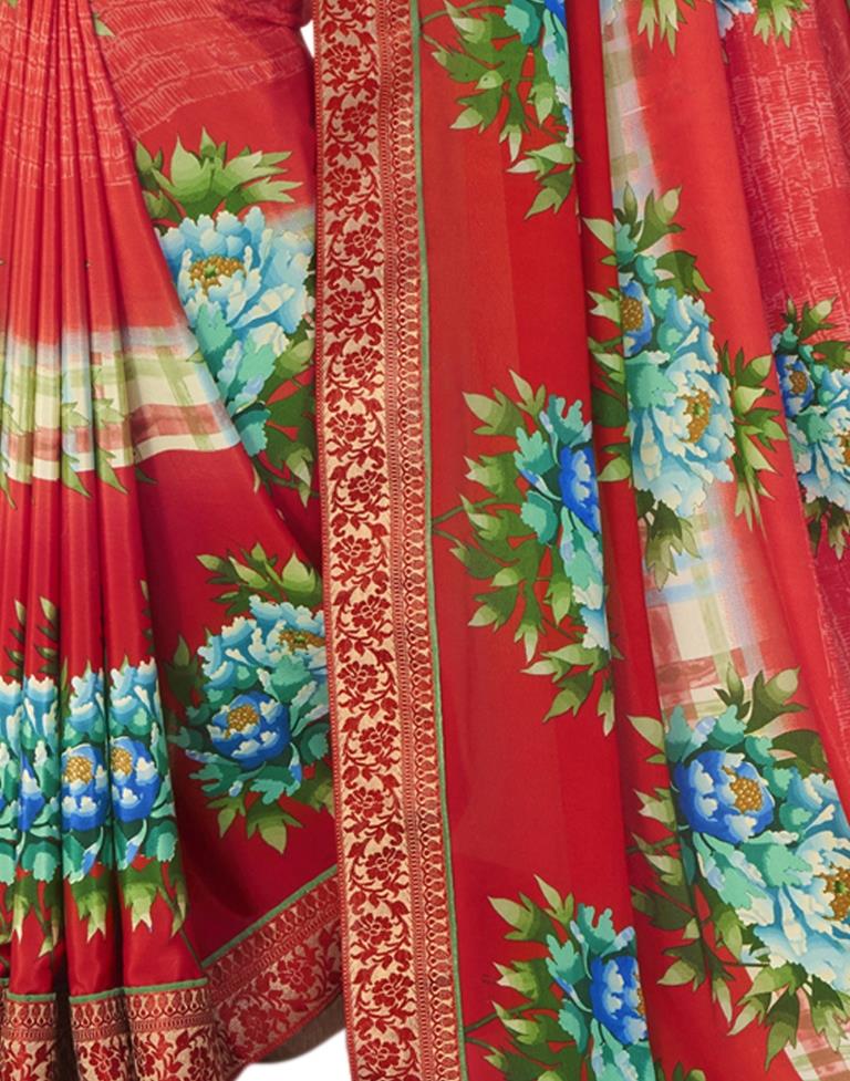 Flamboyant Red Printed Saree | Leemboodi