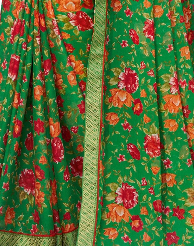Glorious Green Printed Chiffon Saree | Leemboodi