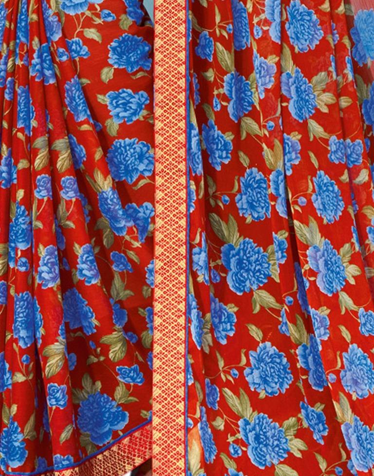 Charismatic Red Printed Chiffon Saree | Leemboodi