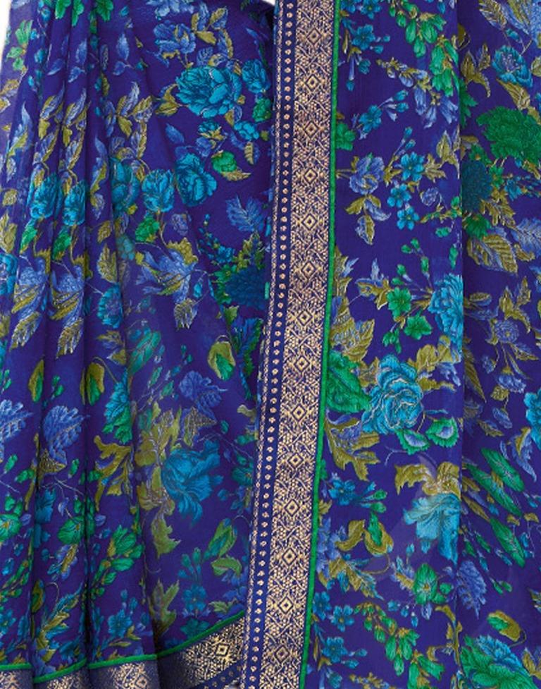 Royal Blue Printed Chiffon Saree | Leemboodi