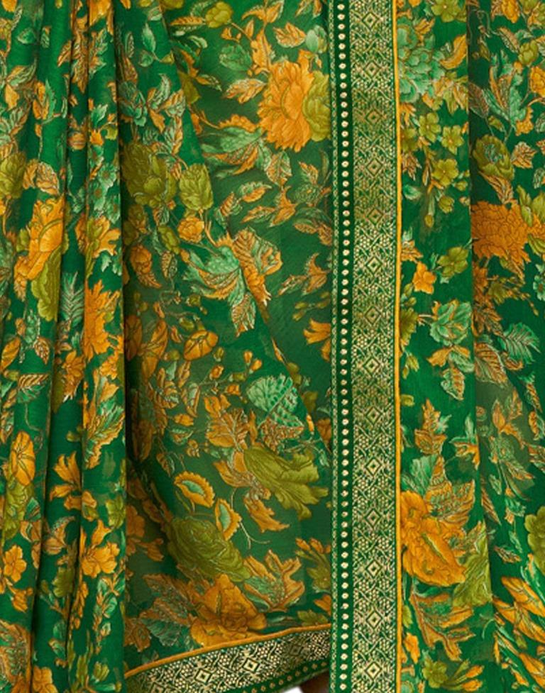 Impressive Green Printed Chiffon Saree | Leemboodi