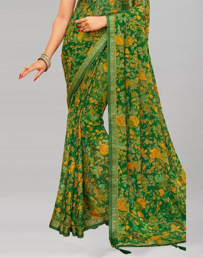 Impressive Green Printed Chiffon Saree | Leemboodi