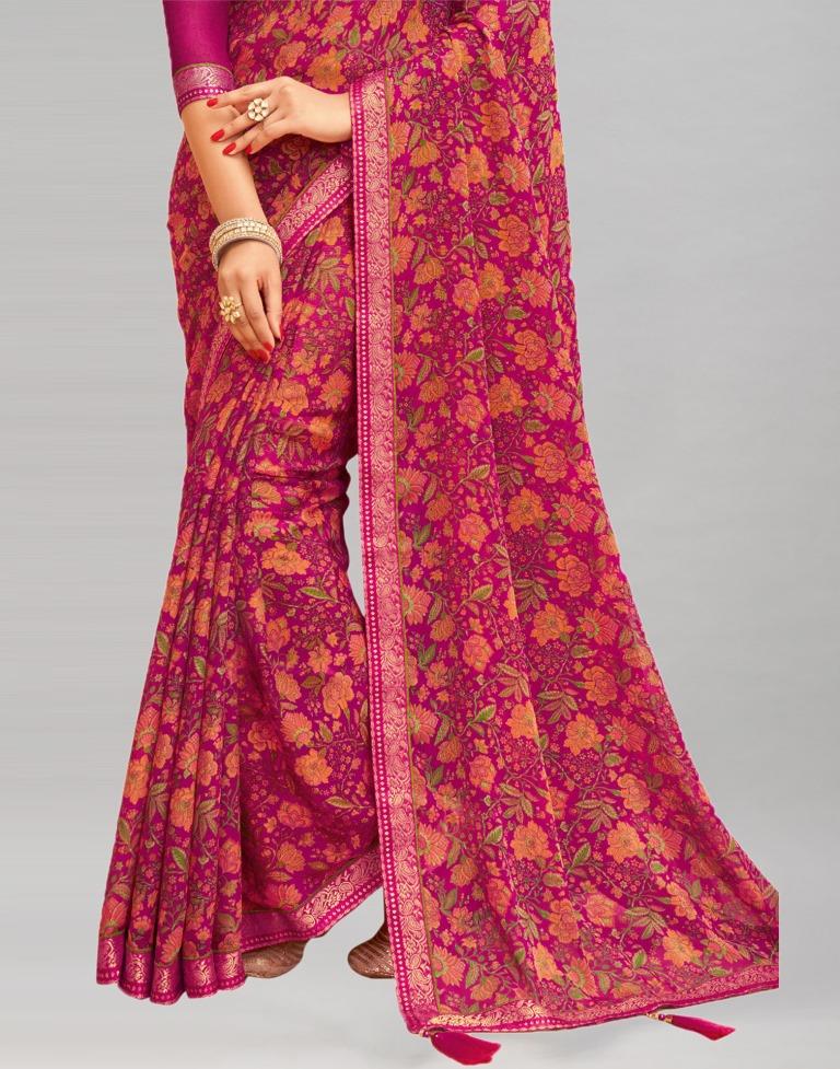 Hot Pink Printed Chiffon Saree | Leemboodi