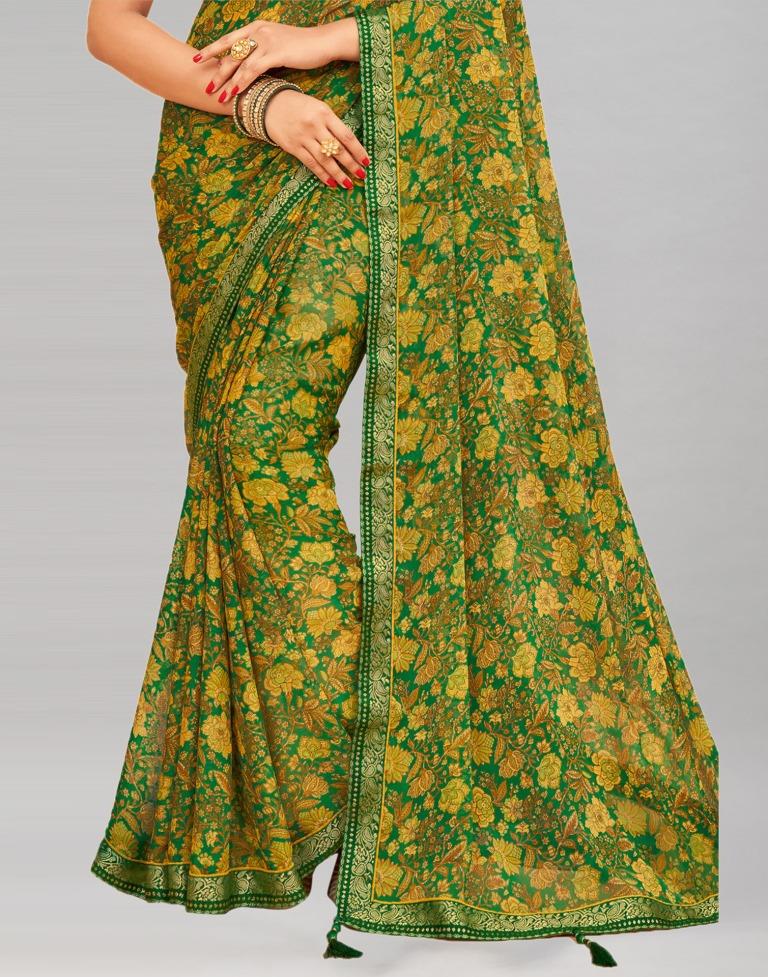 Green Printed Chiffon Saree | Leemboodi