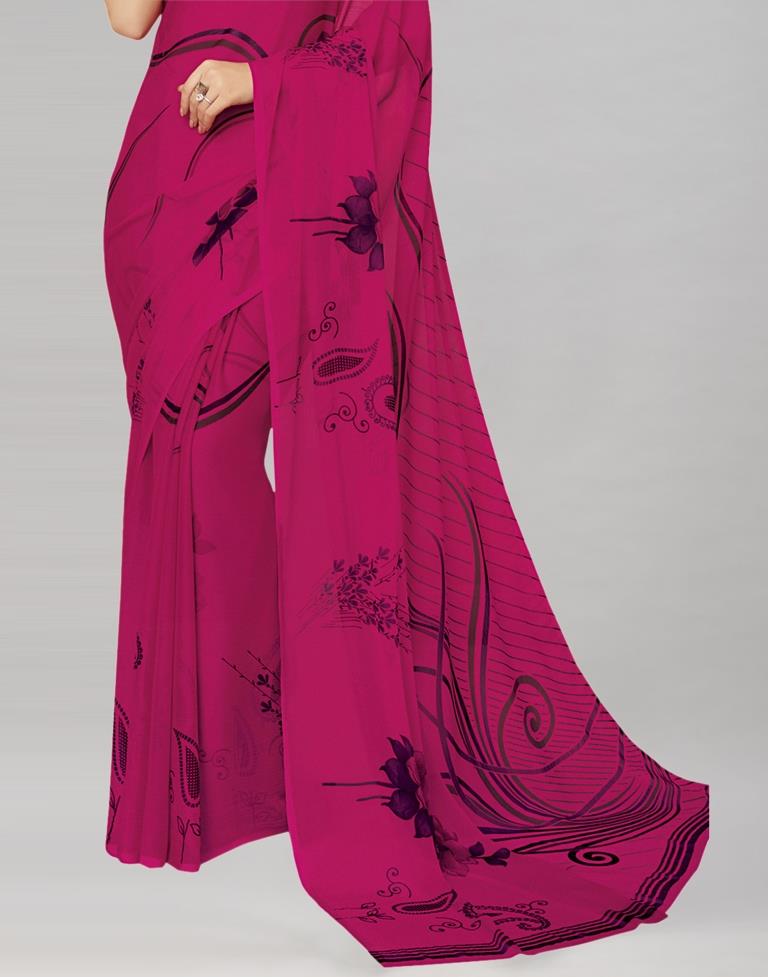 Glitzy Pink Printed Chiffon Saree | Leemboodi
