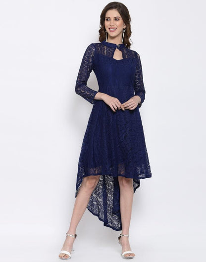 Blue Coloured Plain Russell Net Dress | Leemboodi