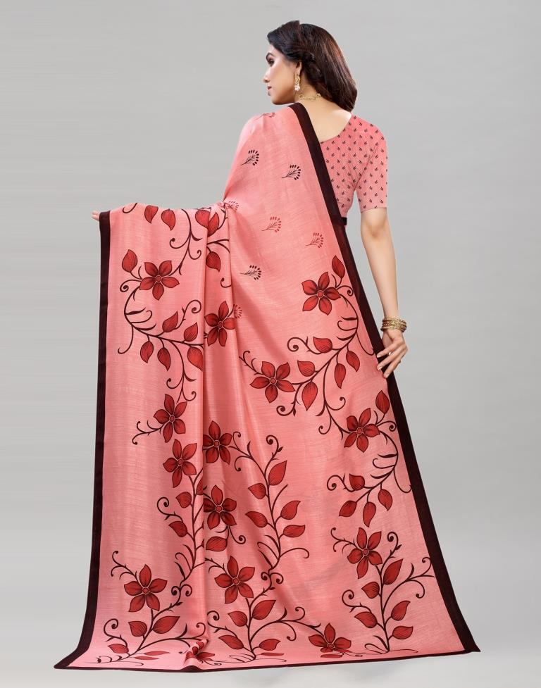 Glitzy Pink Floral Printed Saree | Leemboodi