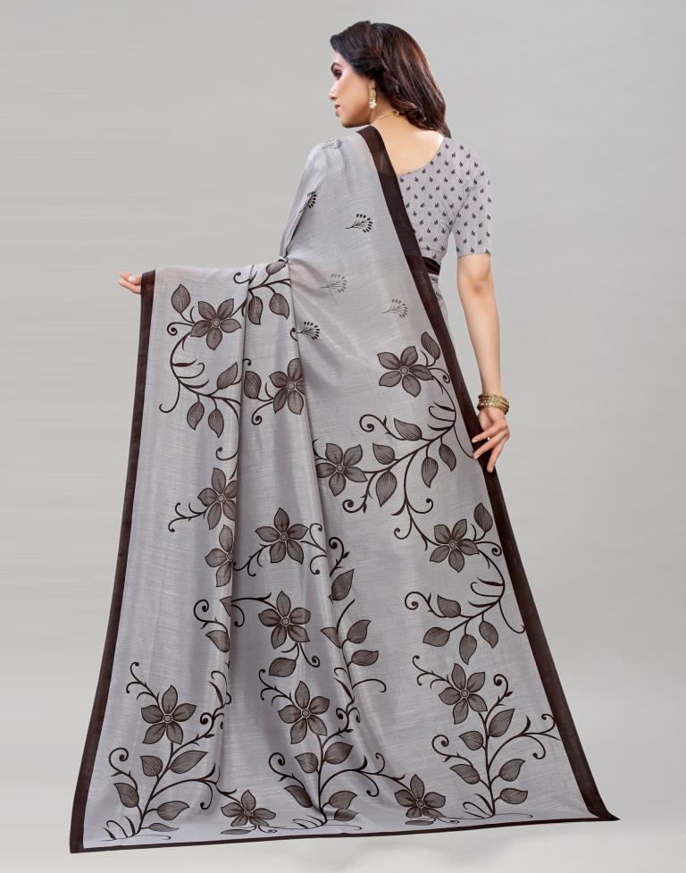 Grey Silk Floral Printed Saree | Leemboodi