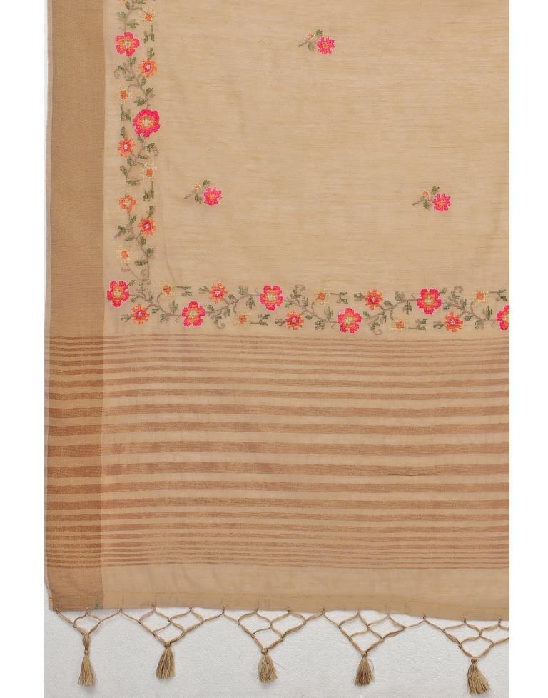Brown Embroidered Cotton Saree | Leemboodi