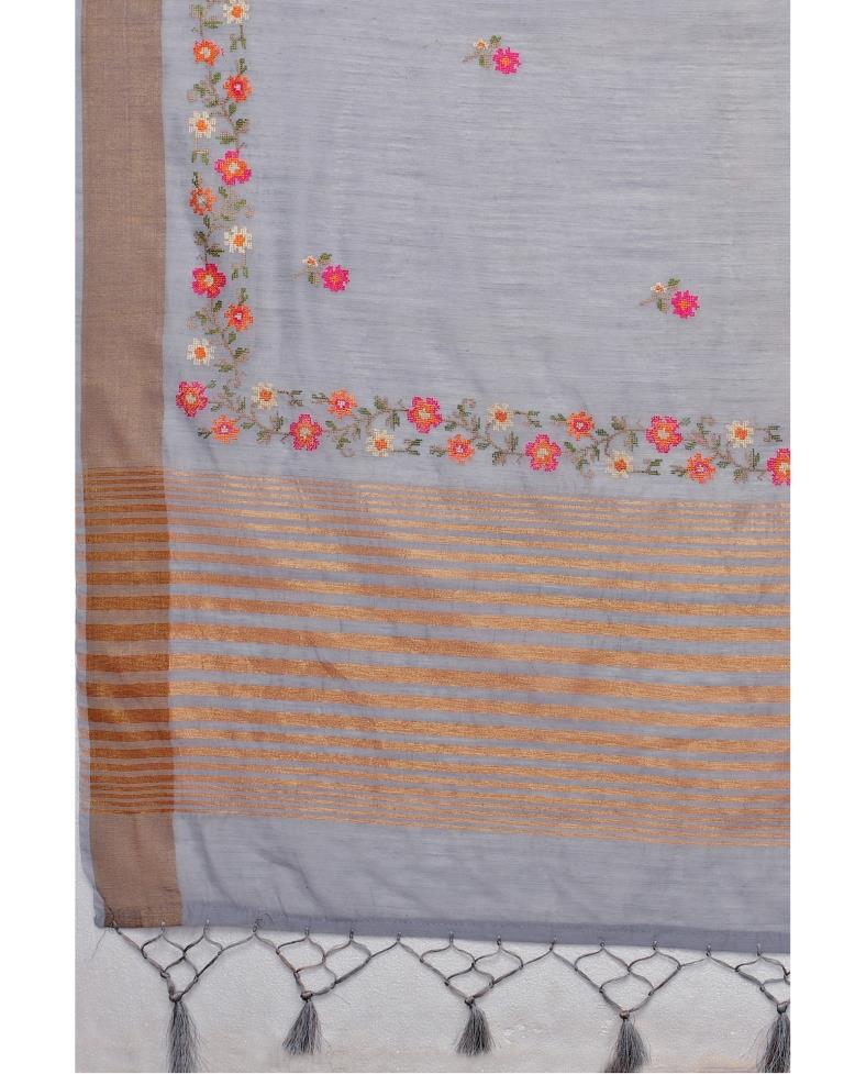 Grey Embroidered Cotton Saree | Leemboodi