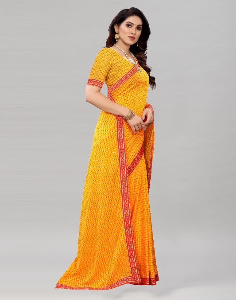 Meri Gold Orange Printed Saree | Leemboodi