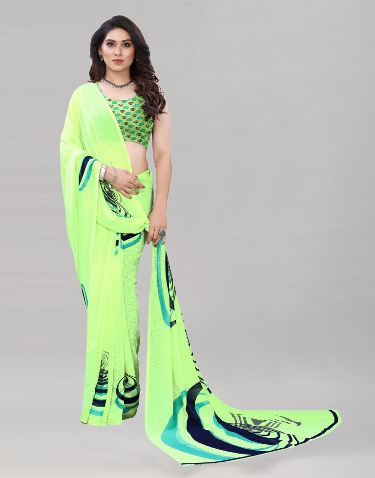 Neon Green Printed Saree | Leemboodi