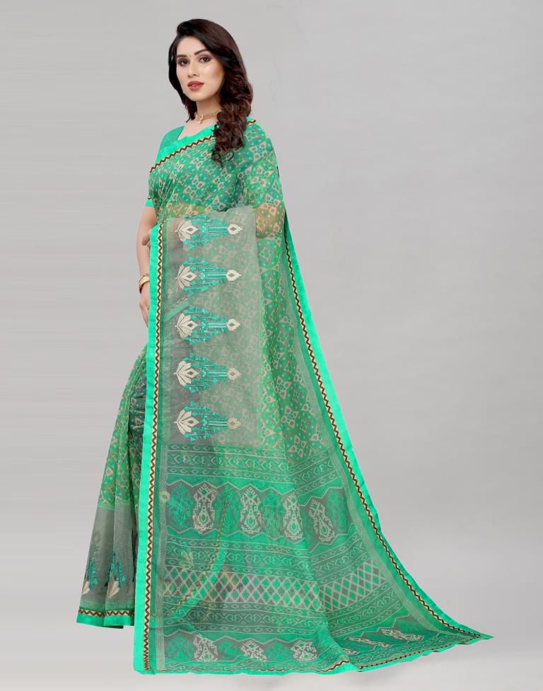 Spring Green Cotton Embroidery Saree | Leemboodi