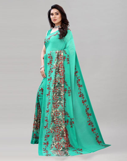 Glorious Persian Green Printed Saree | Leemboodi