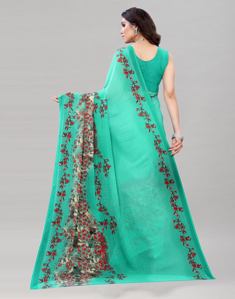 Glorious Persian Green Printed Saree | Leemboodi