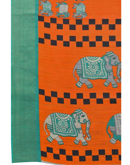 Orange Cotton Printed Saree | Leemboodi
