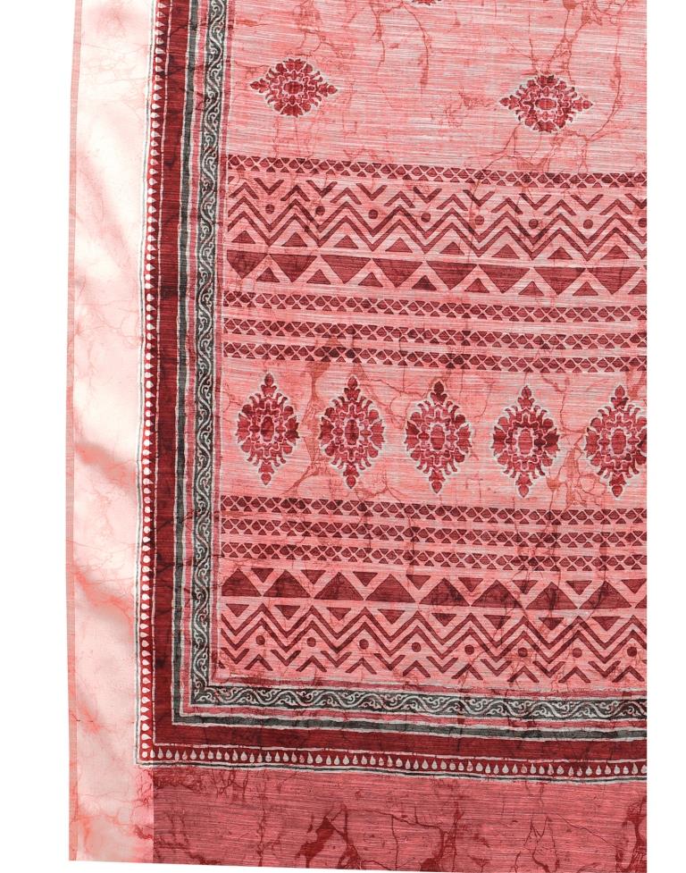 Coral Pink Cotton Printed Saree | Leemboodi