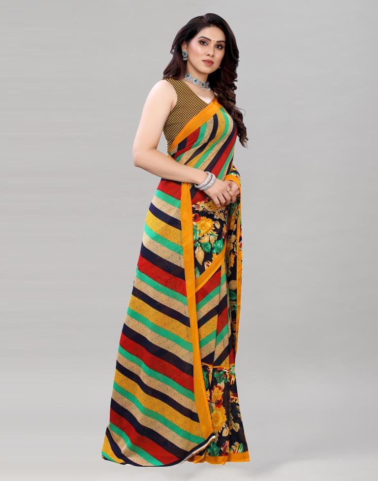 Elegant Yellow Printed Saree | Leemboodi