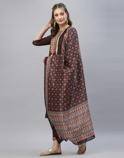 Brown Kurti With Pant And Dupatta | Leemboodi