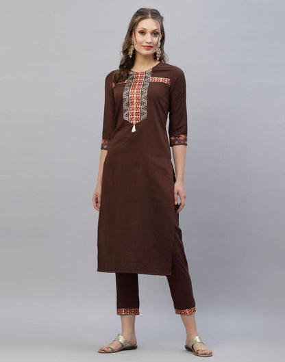 Brown Kurti With Pant And Dupatta | Leemboodi