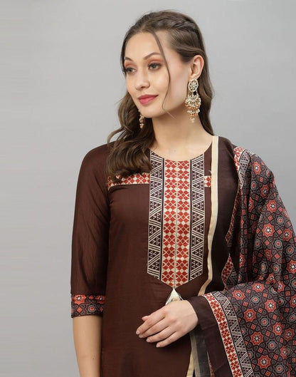 Brown Kurti With Pant And Dupatta | Leemboodi