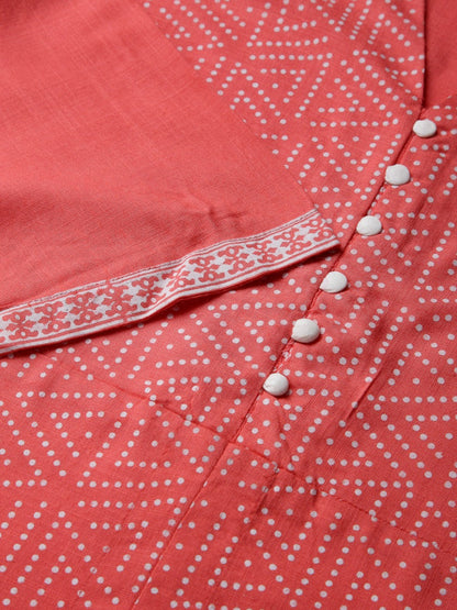 Coral Pink Khadi Printed Kurti with Pant And Dupatta | Leemboodi