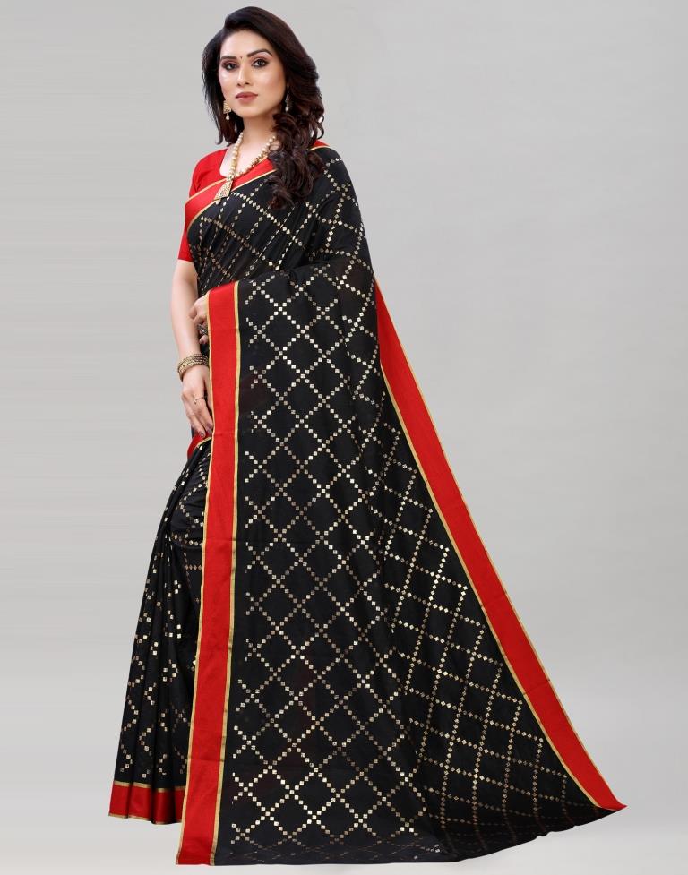 Black Coloured Poly Silk Border Printed Casual saree | Leemboodi