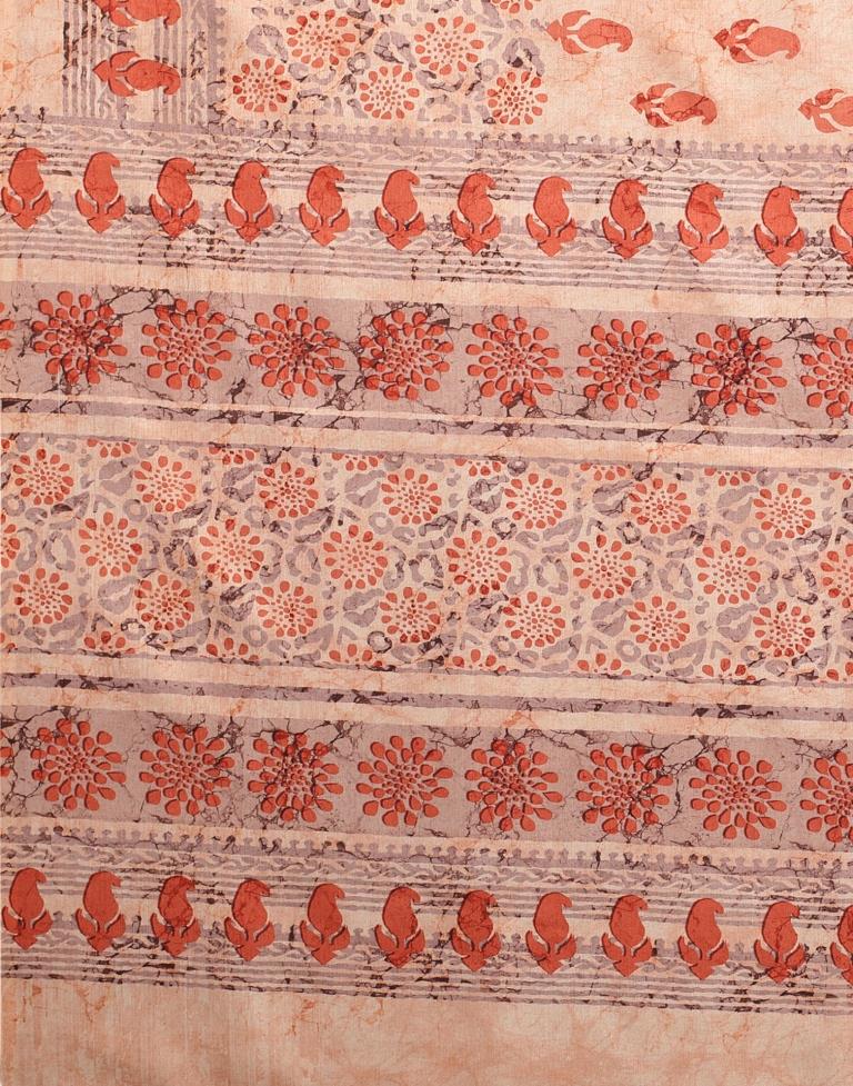 Peach Silk Printed Saree | Leemboodi