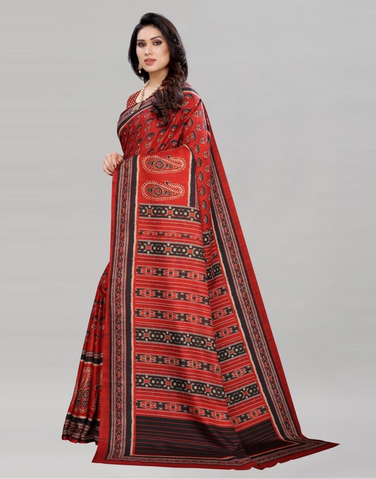 Red Silk Printed Saree | Leemboodi
