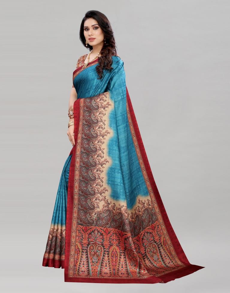 Blue Silk Printed Saree | Leemboodi