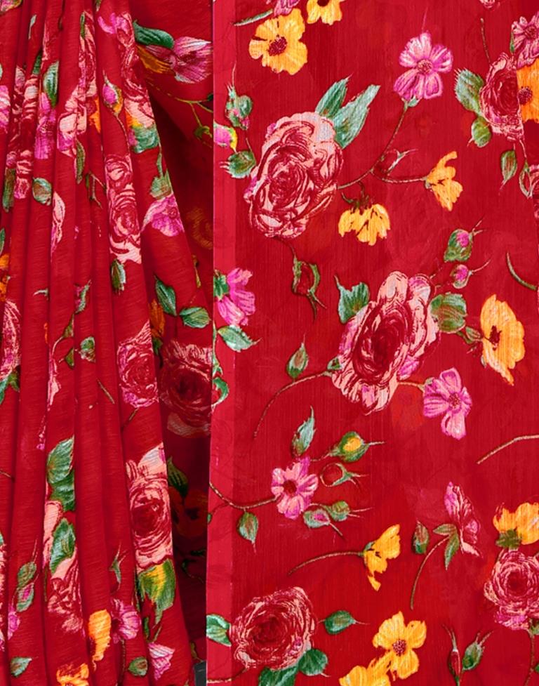 Amazing Red Chiffon Printed Saree | Leemboodi