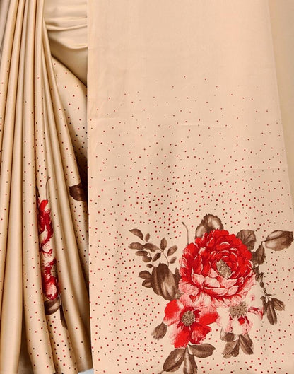 Picturesque Cream Silk Printed Saree | Leemboodi