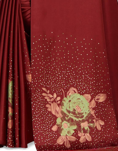 Beautiful Maroon Silk Printed Saree | Leemboodi