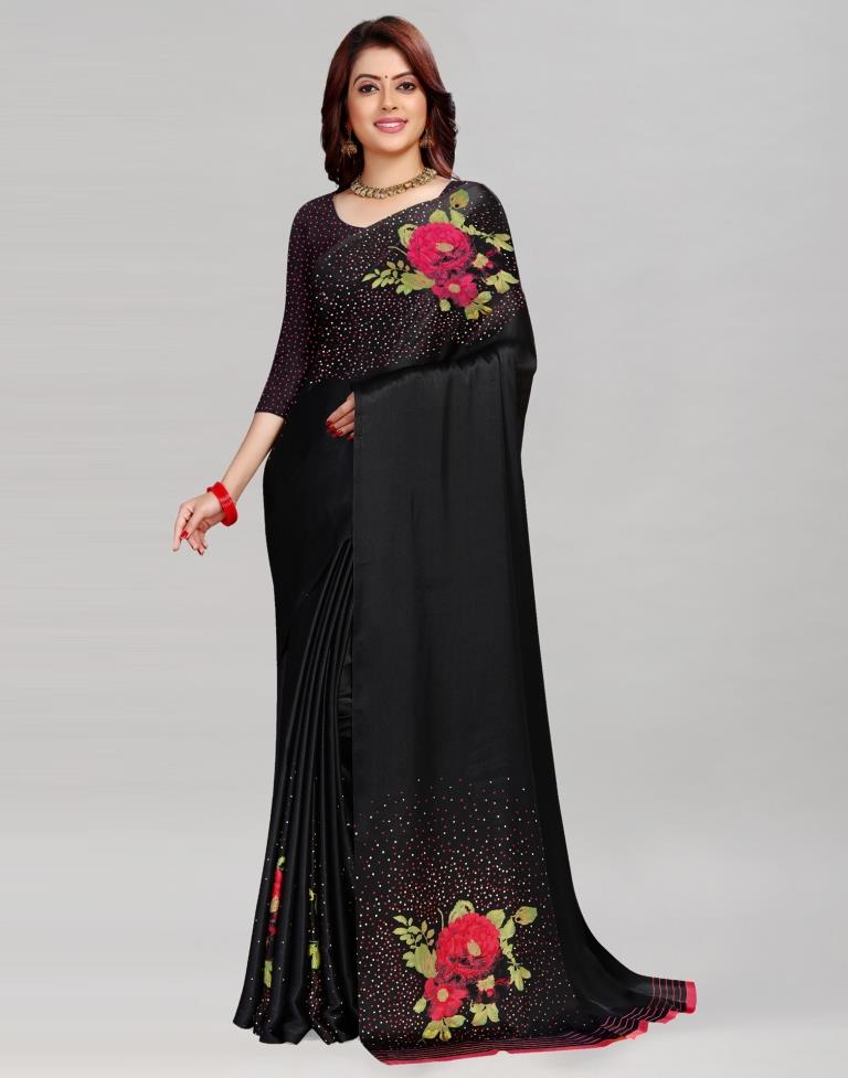Refreshing Black Silk Printed Saree | Leemboodi