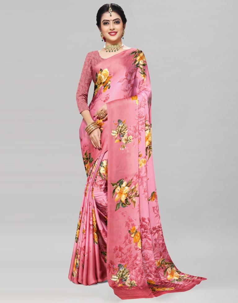 Royal Pink Silk Printed Saree | Leemboodi