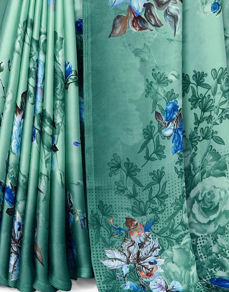 Sea Green Silk Printed Saree | Leemboodi