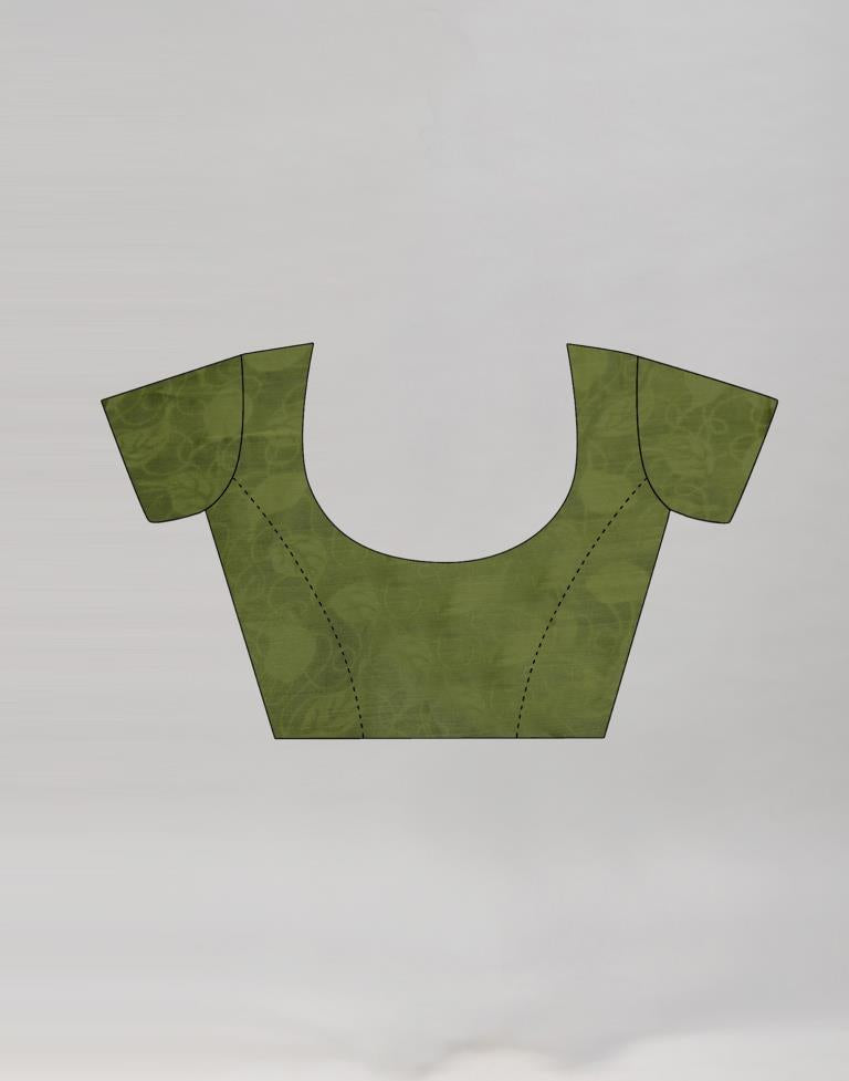 Olive Green Chinon Printed Saree | Leemboodi