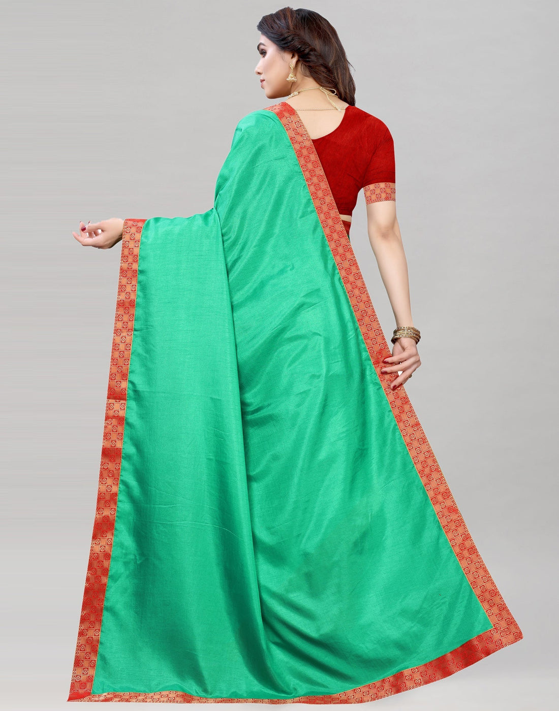 Persian Green Silk Plain Saree | Leemboodi