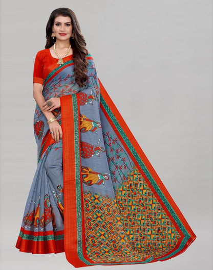 Grey Coloured Poly Cotton Printed Casual saree | Leemboodi