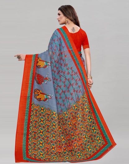 Grey Coloured Poly Cotton Printed Casual saree | Leemboodi