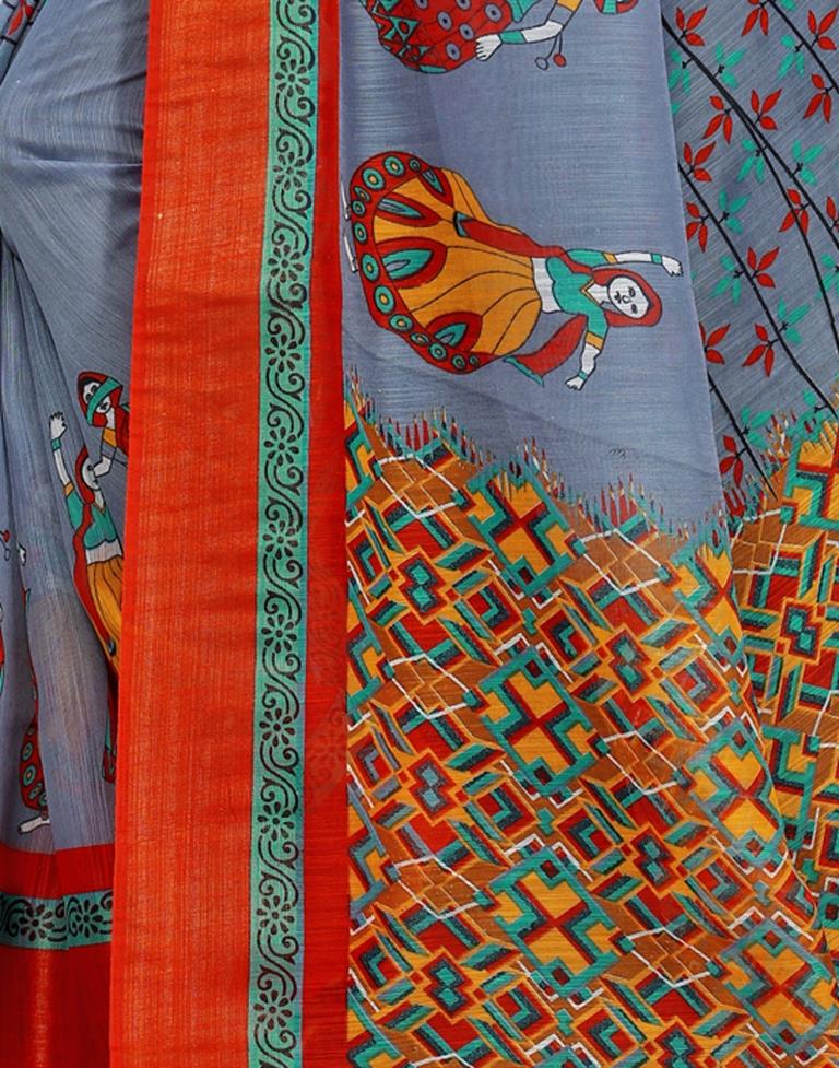 Grey Coloured Poly Cotton Printed Casual saree | Leemboodi