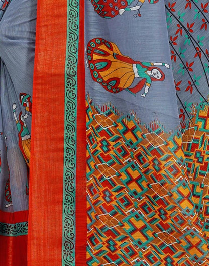 Grey Coloured Poly Cotton Printed Casual saree | Leemboodi