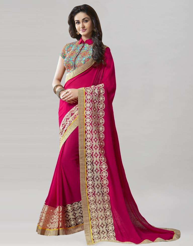 Hot Pink Embroidery Saree | Leemboodi